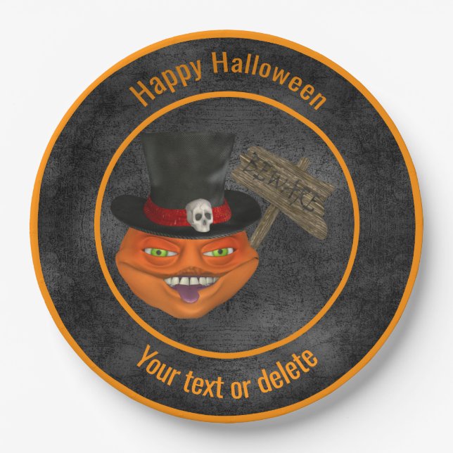Creepy Pumpkin Face Personalised Halloween Party Paper Plate (Front)