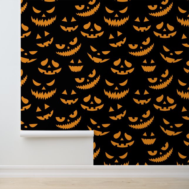 Creepy Pumpkin Faces Pattern Halloween Wallpaper (Application)