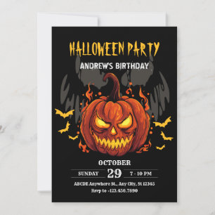 Creepy pumpkin halloween birthday  invitation