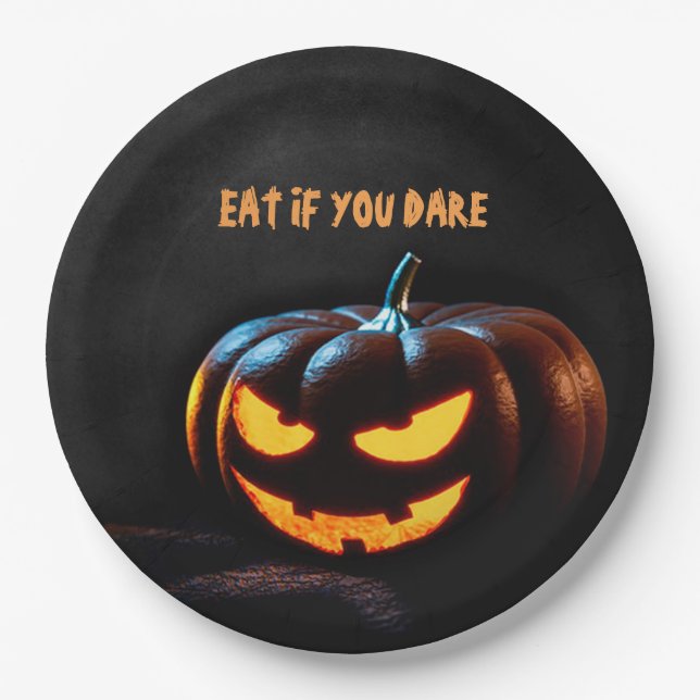 Creepy Pumpkin Happy Halloween Paper Plate (Front)