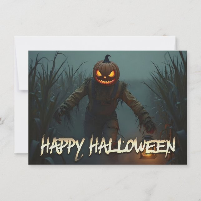 Creepy Pumpkin Head Halloween Scene (Front)