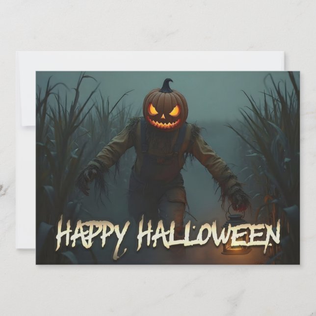 Creepy Pumpkin Head Halloween Scene (Front)