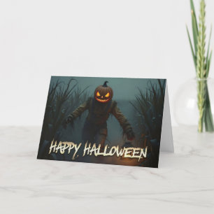 Creepy Pumpkin Head Halloween Scene Card