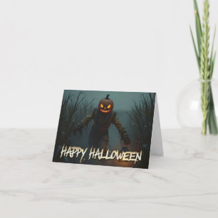 Creepy Pumpkin Head Halloween Scene Card