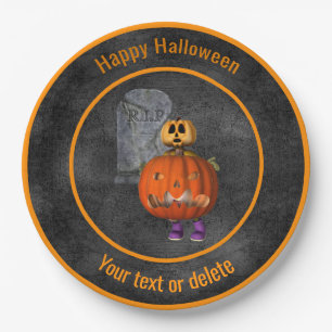 Creepy Pumpkin Man Personalized Halloween Party Paper Plate