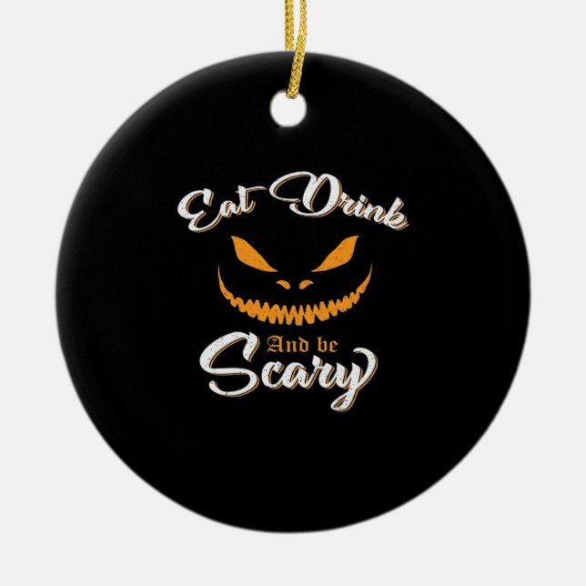 Creepy Pumpkin Monster Halloween Ceramic Tree Decoration (Front)
