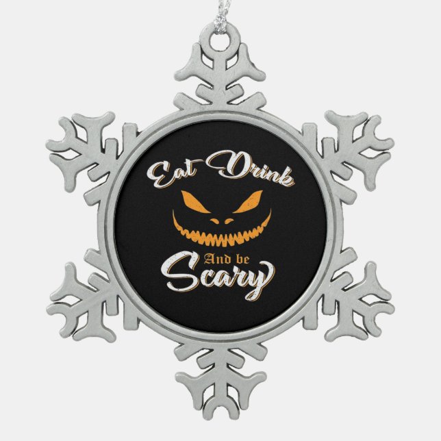 Creepy Pumpkin Monster Halloween Snowflake Pewter Christmas Ornament (Front)