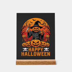 Creepy Pumpkin Witch Happy Halloween Vector Design Acrylic Sign