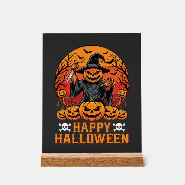 Creepy Pumpkin Witch Happy Halloween Vector Design Acrylic Sign (Front)