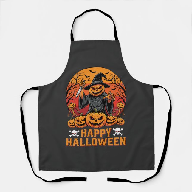 Creepy Pumpkin Witch Happy Halloween Vector Design Apron (Front)