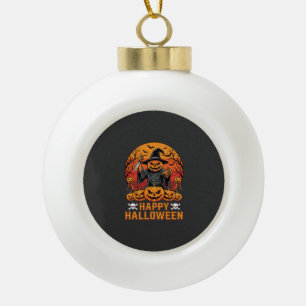 Creepy Pumpkin Witch Happy Halloween Vector Design Ceramic Ball Christmas Ornament