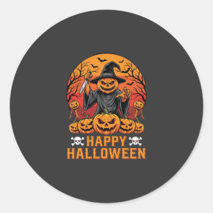 Creepy Pumpkin Witch Happy Halloween Vector Design Classic Round Sticker
