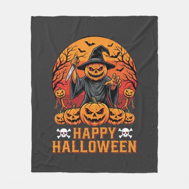 Creepy Pumpkin Witch Happy Halloween Vector Design Fleece Blanket (Front)