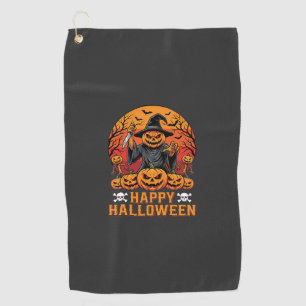 Creepy Pumpkin Witch Happy Halloween Vector Design Golf Towel