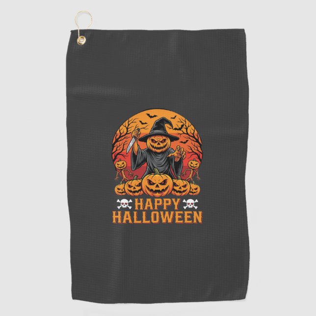 Creepy Pumpkin Witch Happy Halloween Vector Design Golf Towel (Front)