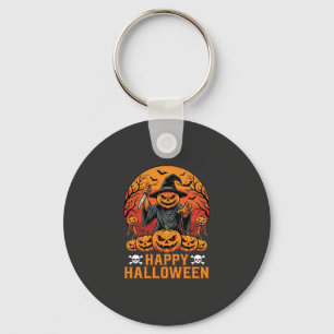 Creepy Pumpkin Witch Happy Halloween Vector Design Key Ring