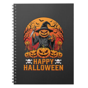 Creepy Pumpkin Witch Happy Halloween Vector Design Notebook