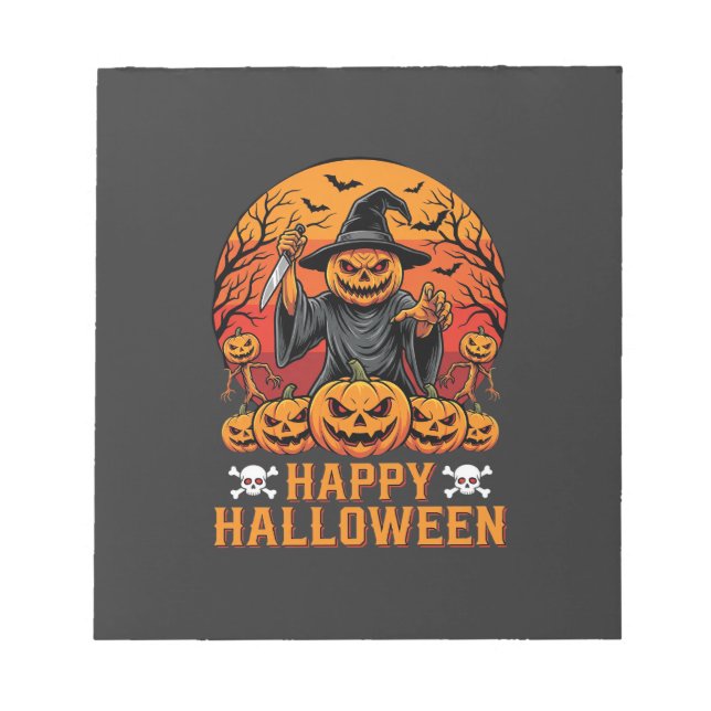 Creepy Pumpkin Witch Happy Halloween Vector Design Notepad (Front)