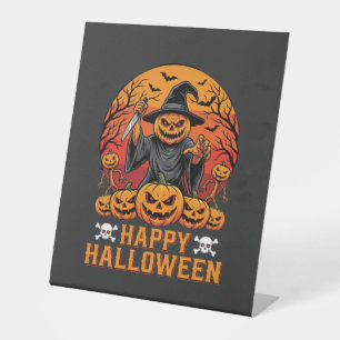 Creepy Pumpkin Witch Happy Halloween Vector Design Pedestal Sign