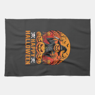 Creepy Pumpkin Witch Happy Halloween Vector Design Tea Towel