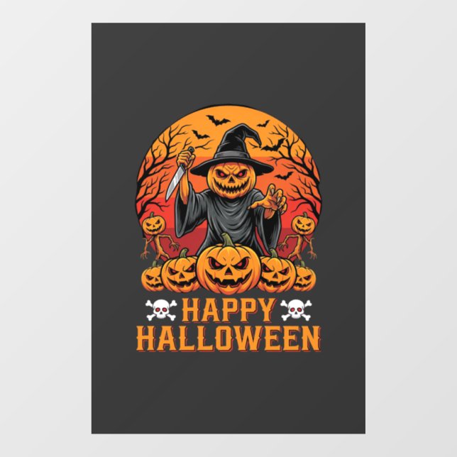 Creepy Pumpkin Witch Happy Halloween Vector Design Window Cling (Sheet)