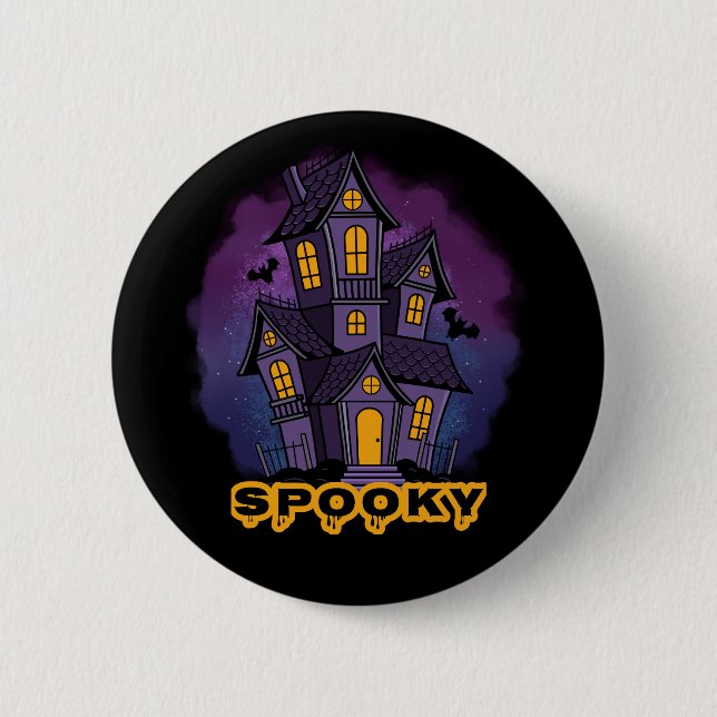 Creepy Purple Mansion Spooky Haunted House 6 Cm Round Badge (Front)