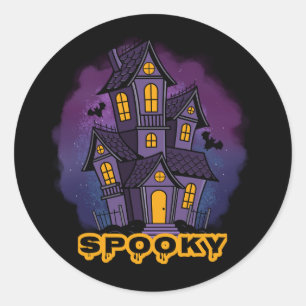 Creepy Purple Mansion Spooky Haunted House Classic Round Sticker