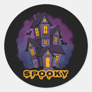 Creepy Purple Mansion Spooky Haunted House Classic Round Sticker