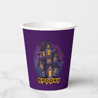 Creepy Purple Mansion Spooky Haunted House Paper Cups