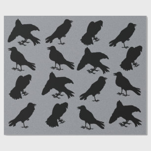 Creepy Raven Silhouettes Gothic Halloween Wrapping Paper
