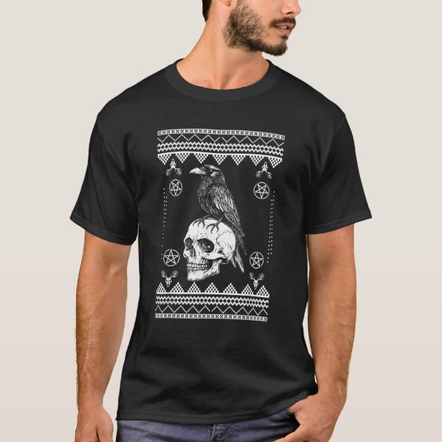 Creepy Raven Skull Ugly Christmas Sweater Goth Aes (Front)