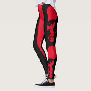 Creepy Red & Black Skull Spooky Halloween Leggings