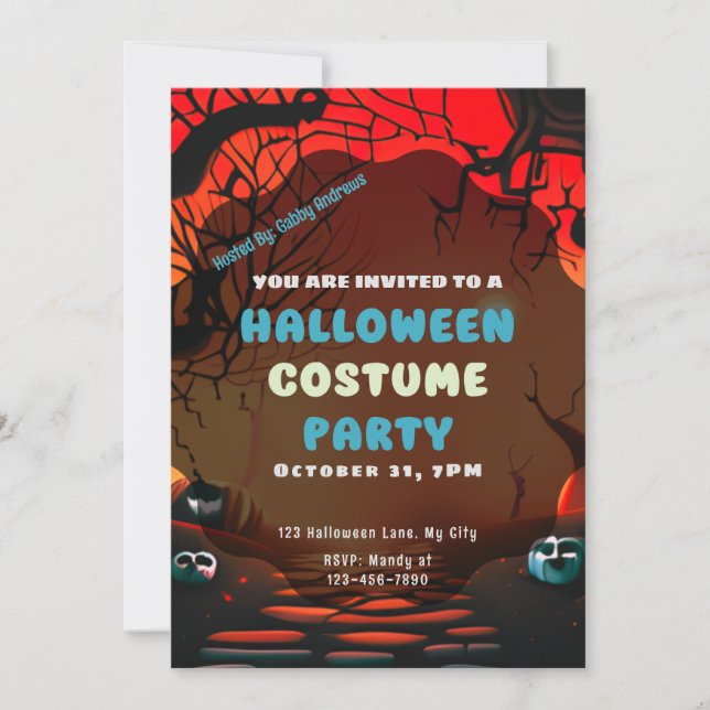 Creepy Red Landscape Branches Sun Halloween Invitation (Front)