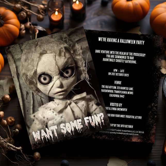 Creepy Sack Doll Budget Adult Halloween Invitation Postcard (Creator Uploaded)
