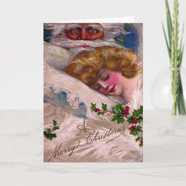 Creepy Santa Claus Pretty Woman Christmas Holiday Card (Front)