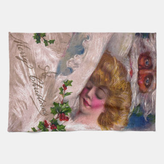 Creepy Santa Claus Pretty Woman Christmas Tea Towel