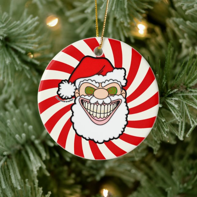 Creepy Santa Claus Screwball Graphics Ceramic Tree Decoration (Tree)