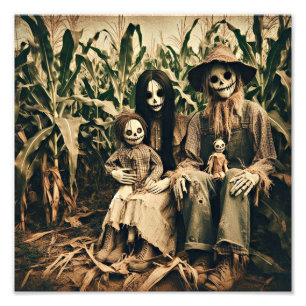 Creepy Scarecrow family in cornfield horror photo