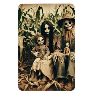 Creepy Scarecrow family in cornfield horror photo Magnet