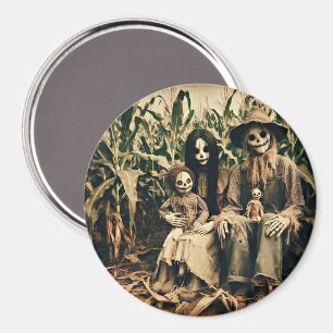 Creepy Scarecrow family in cornfield horror photo Magnet