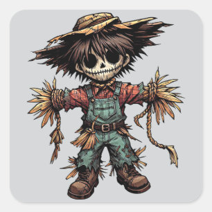 Creepy Scarecrow little boy colour illustration ar Square Sticker