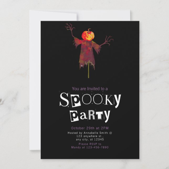 Creepy Scarecrow w/ Jack-O' Lantern Head Halloween Invitation (Front)