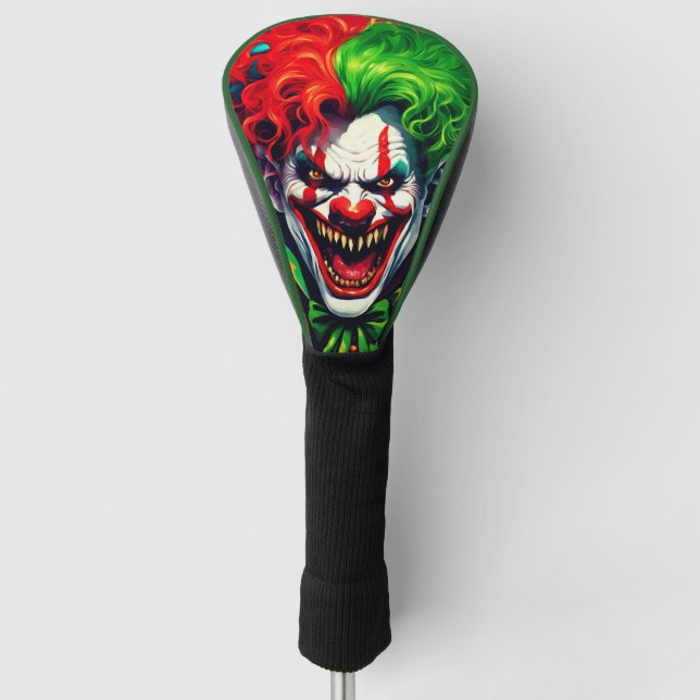 Creepy Scary Bright Hair Male Clown AI Art Golf Head Cover (Front)