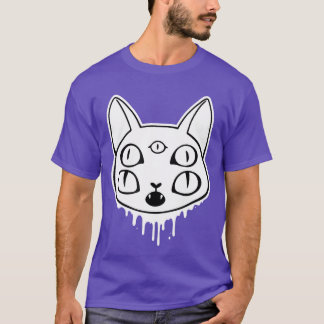 Creepy Scary Cat Face Horror Halloween Art Many Ey T-Shirt