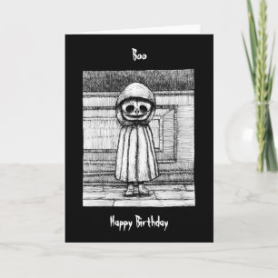Creepy Scary Child Skelton Goth Dark Birthday     Card