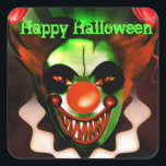 Creepy Scary Evil Clown Halloween Birthday Party Square Sticker<br><div class="desc">Halloween Kids in Costume Cute Party Favour Sticker. Customise with or without text. Matching items available.</div>