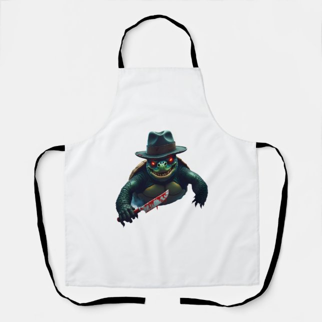 Creepy Scary Halloween Turtle T-Shirt Apron (Front)