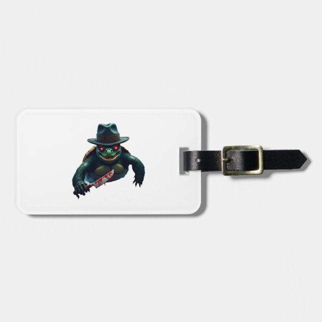 Creepy Scary Halloween Turtle T-Shirt Luggage Tag (Front Horizontal)