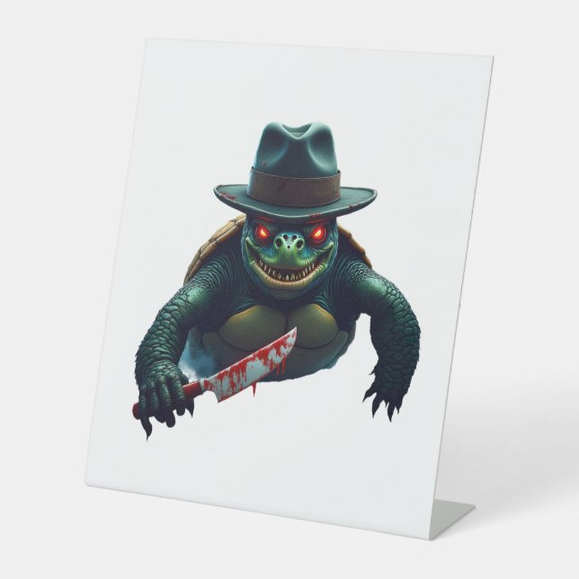 Creepy Scary Halloween Turtle T-Shirt Pedestal Sign (Front)