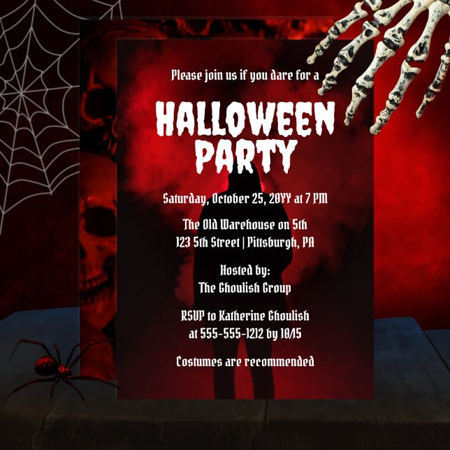 Creepy Scary Hooded Stalker Halloween Party Invitation (Creepy Scary Hooded Stalker and Skulls Halloween Party Invitation)